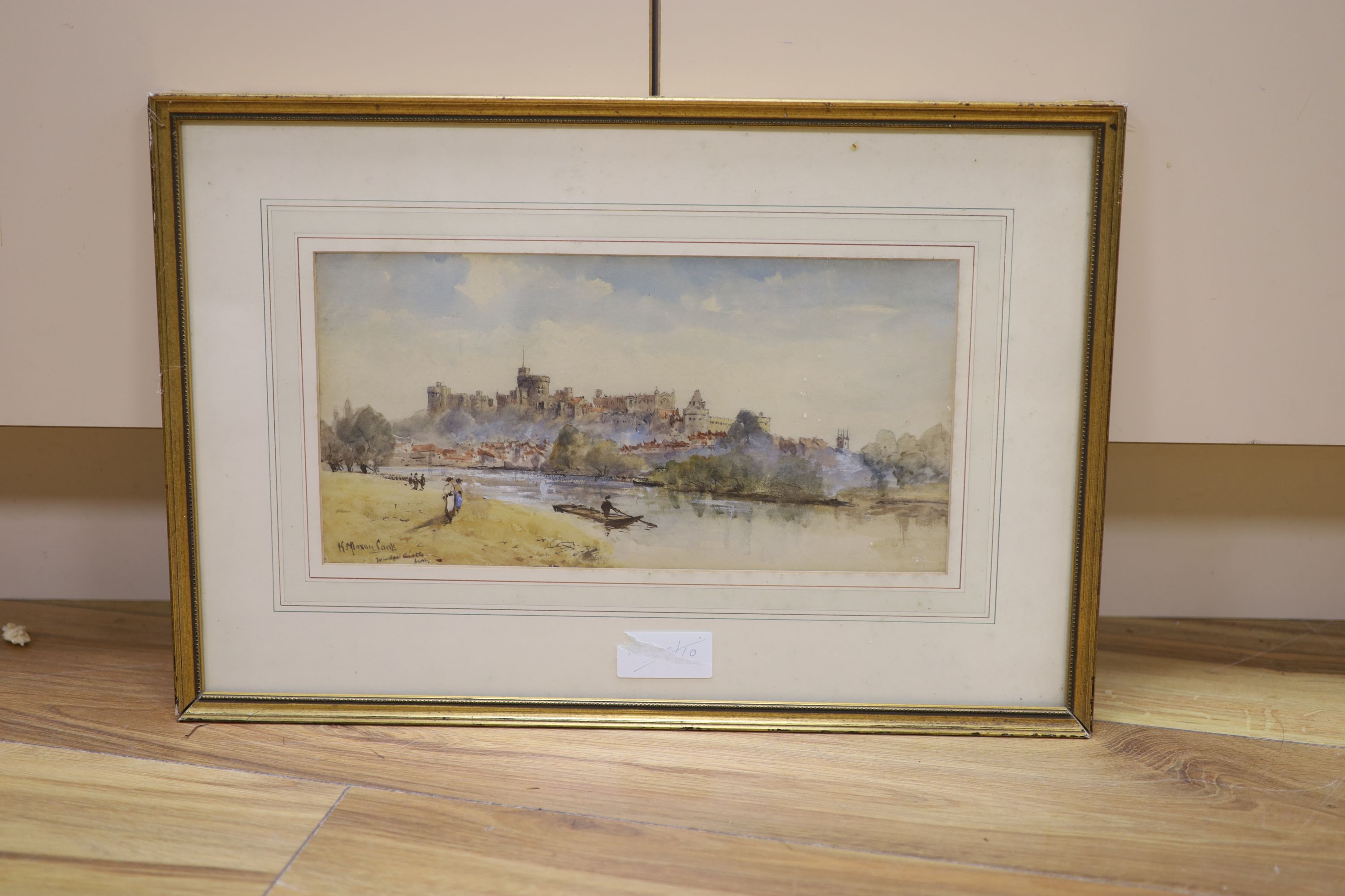 Herbert Moxon Cook (1844-1928), watercolour and ink, Windsor Castle from The Thames, signed, 17 x 33cm